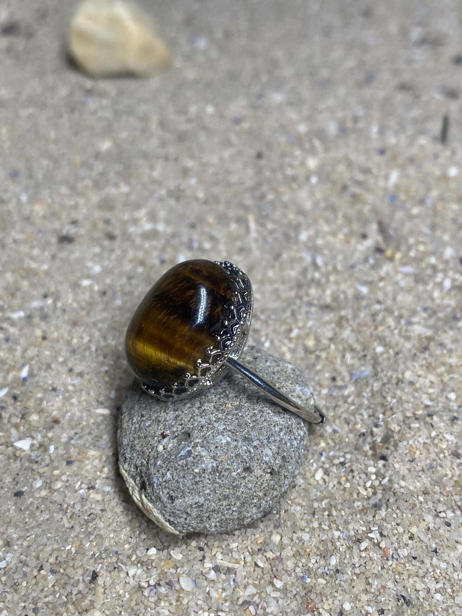 Anillo Ojo Tigre dorado - Imagen 2