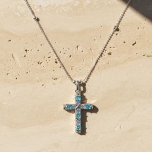 Collar Cruz Azur Plata con Topacio Azul