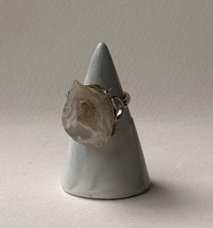 Anillo "Geoda Lunar" – Plata de Ley 925 y Ágata Drusa Natural - Imagen 2