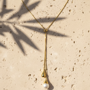 Collar Acero baño de oro con perla GOTA DE LUZ