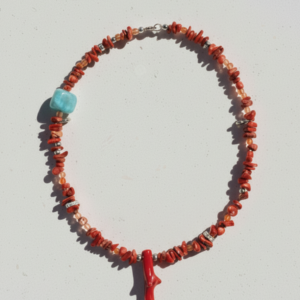 Collar Sirena - Coral, amazonita y acero