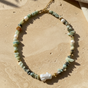 Collar Isla - Amazonita y perla de río