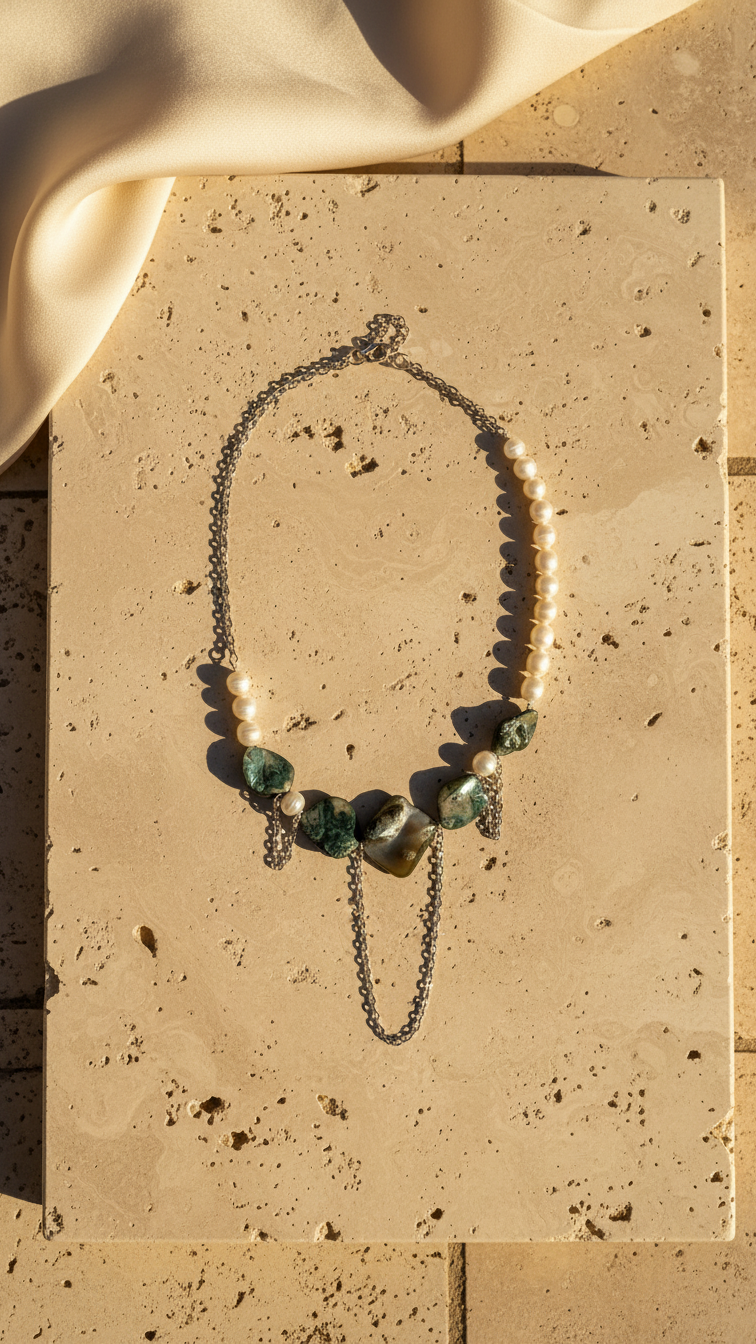 Collar Mara - Perlas de rio, nácar y acero