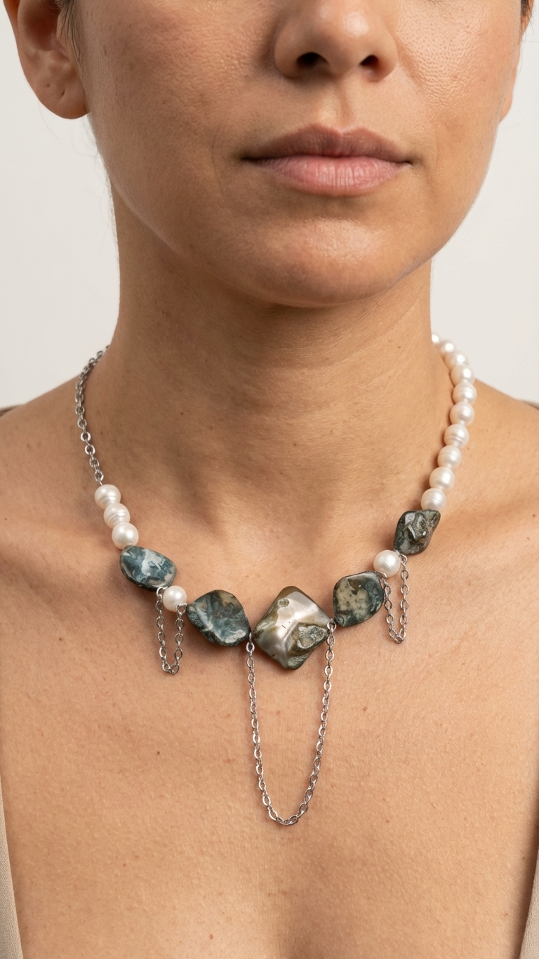 Collar Mara - Perlas de rio, nácar y acero - Imagen 2