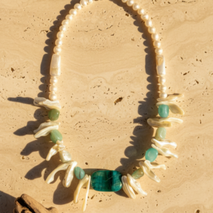Collar Maré - Perlas de rio, nácar, amazonita y acero