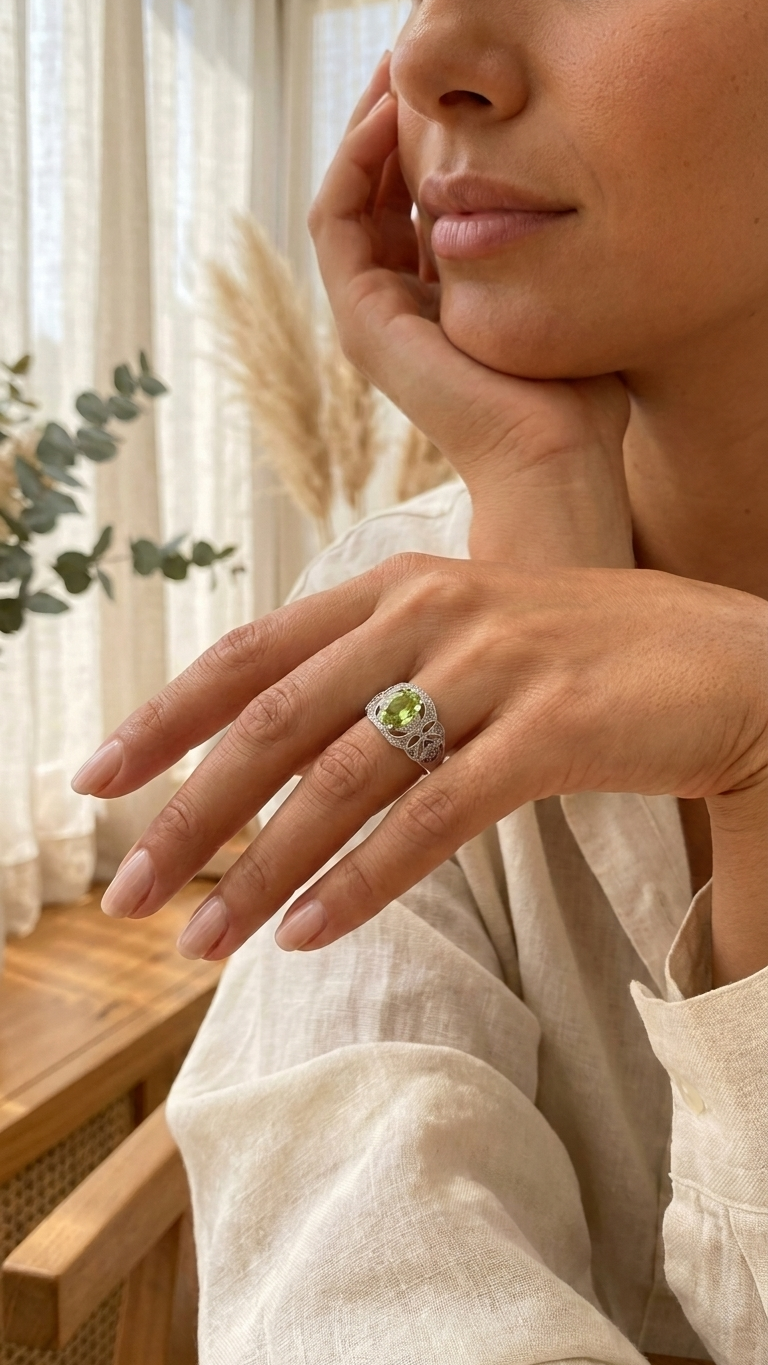 Anillo Vital – Peridoto y Plata de Ley 925 - Imagen 3