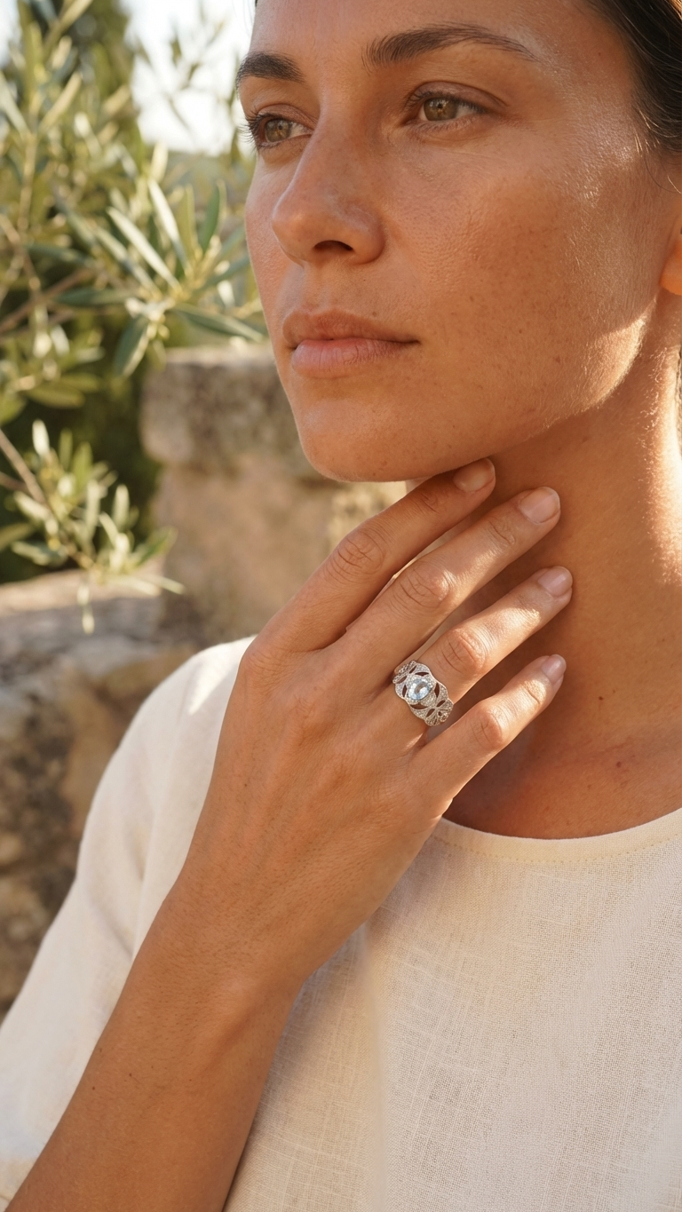 Anillo Serenity – Topacio azul y Plata de Ley 925 - Imagen 2