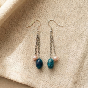 Pendientes Aegean - Amazonita, perla de río y acero