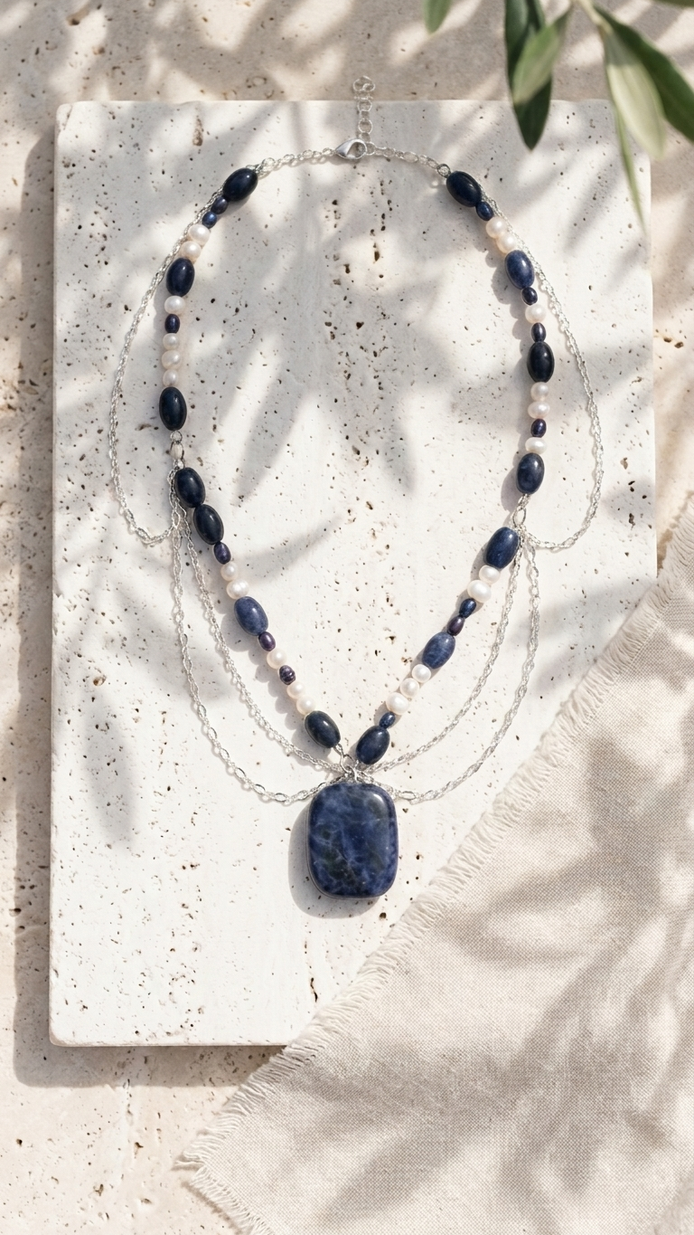 Collar Adriático - Perlas de rio, sodalita y acero