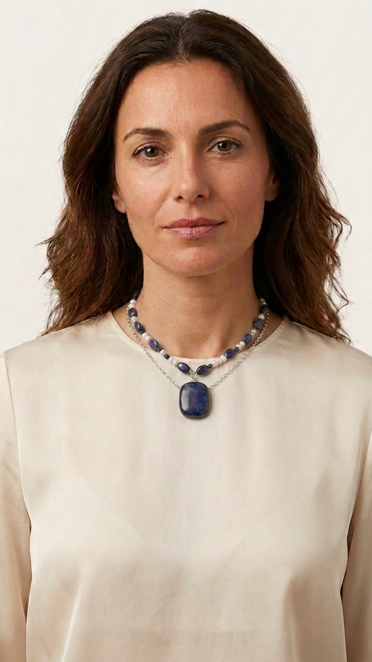 Collar Adriático - Perlas de rio, sodalita y acero - Imagen 3