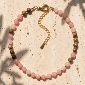 Collar Sakura - Mader de sándalo, cuarzo rosa, ágatas y acero