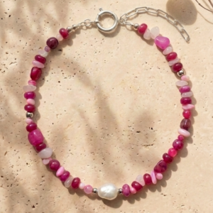 Collar Peonia - Perlas de rio, cuarzo rosa, ágatas y acero