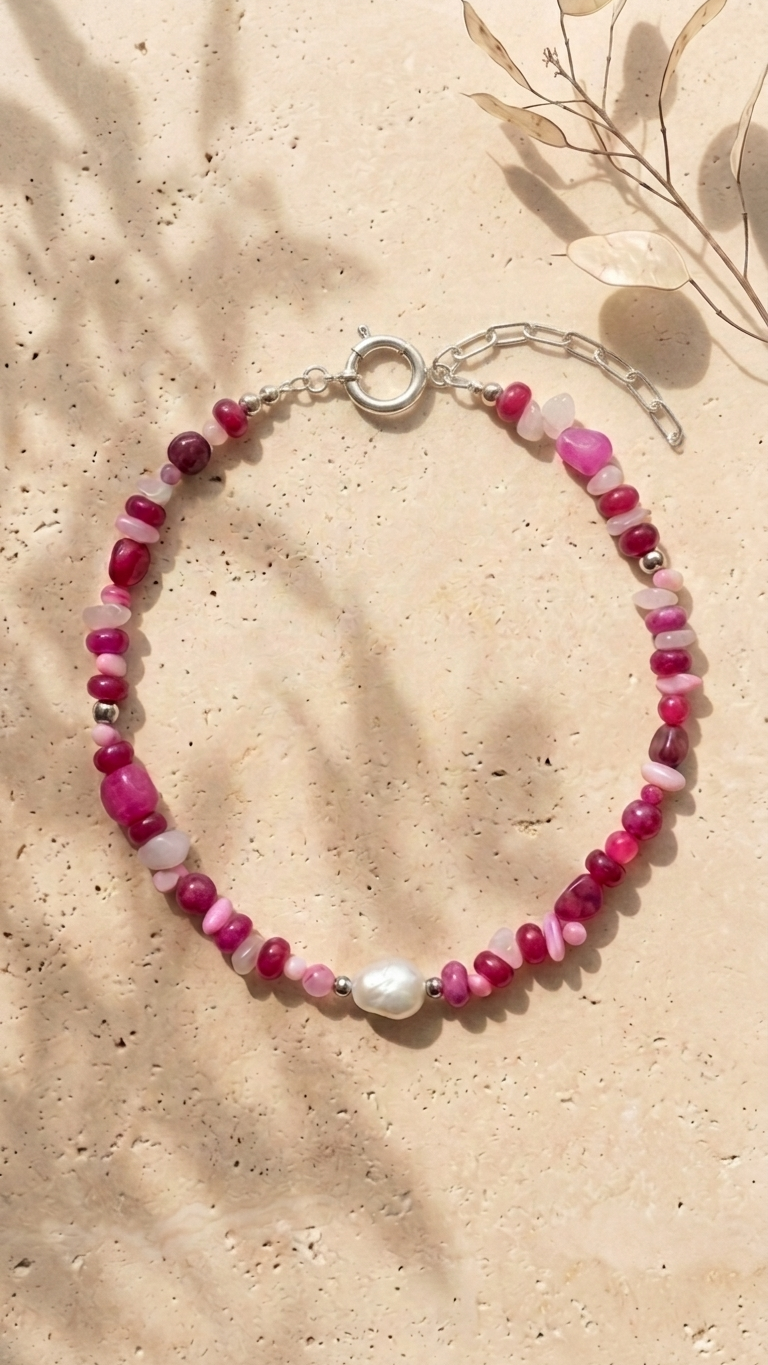 Collar Peonia - Perlas de rio, cuarzo rosa, ágatas y acero