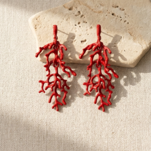 Pendientes Coral rojo en acero