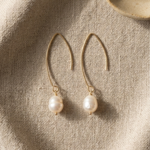 Pendientes Perla en acero dorado