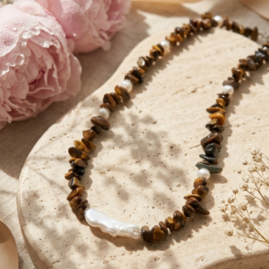 Collar Kenia - Ojo de tigre y perla de río