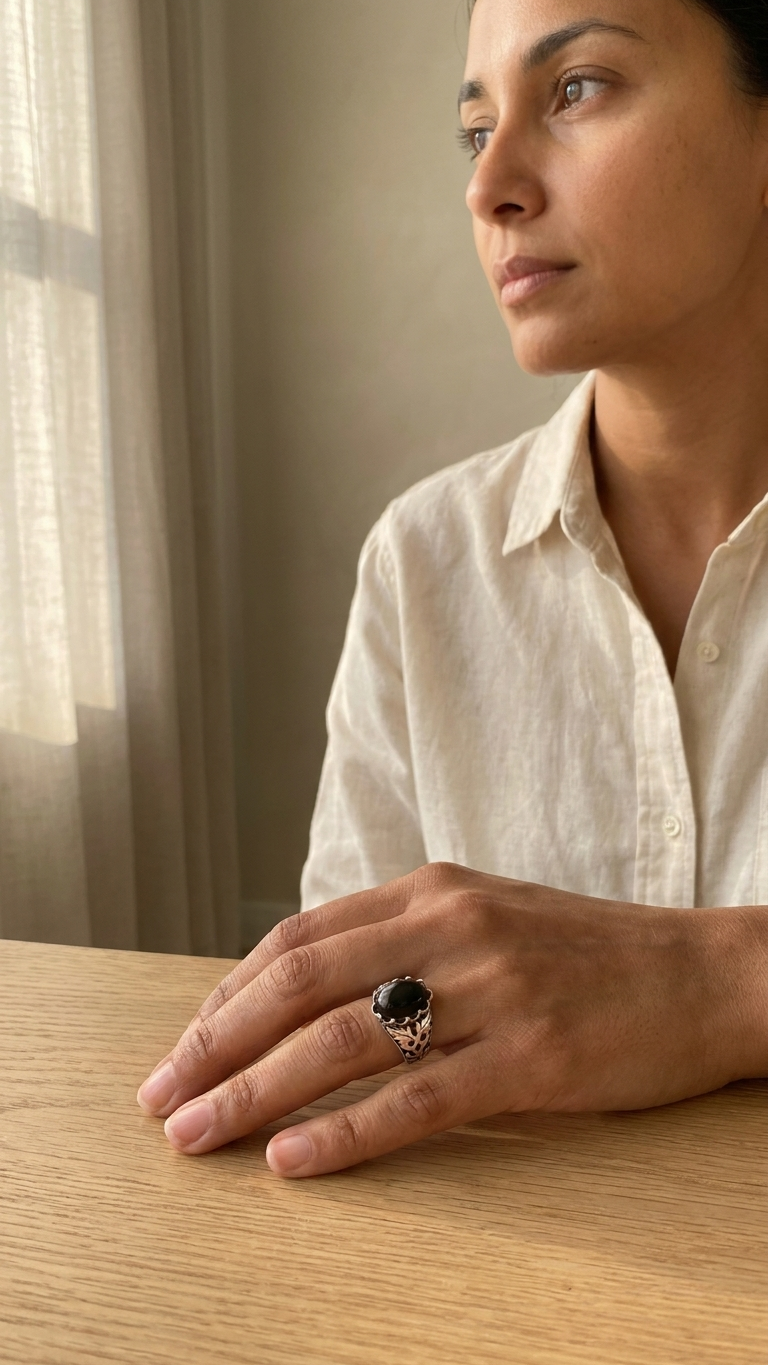 Anillo Morgana - Obsidiana Dorada y Plata 925 - Imagen 4