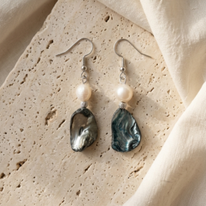 Pendientes Abyss - Perla de río y abulón natural en plata 925
