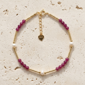 Pulsera Scarlett - Rubí, Perlas de río y plata 925 baño 14 k
