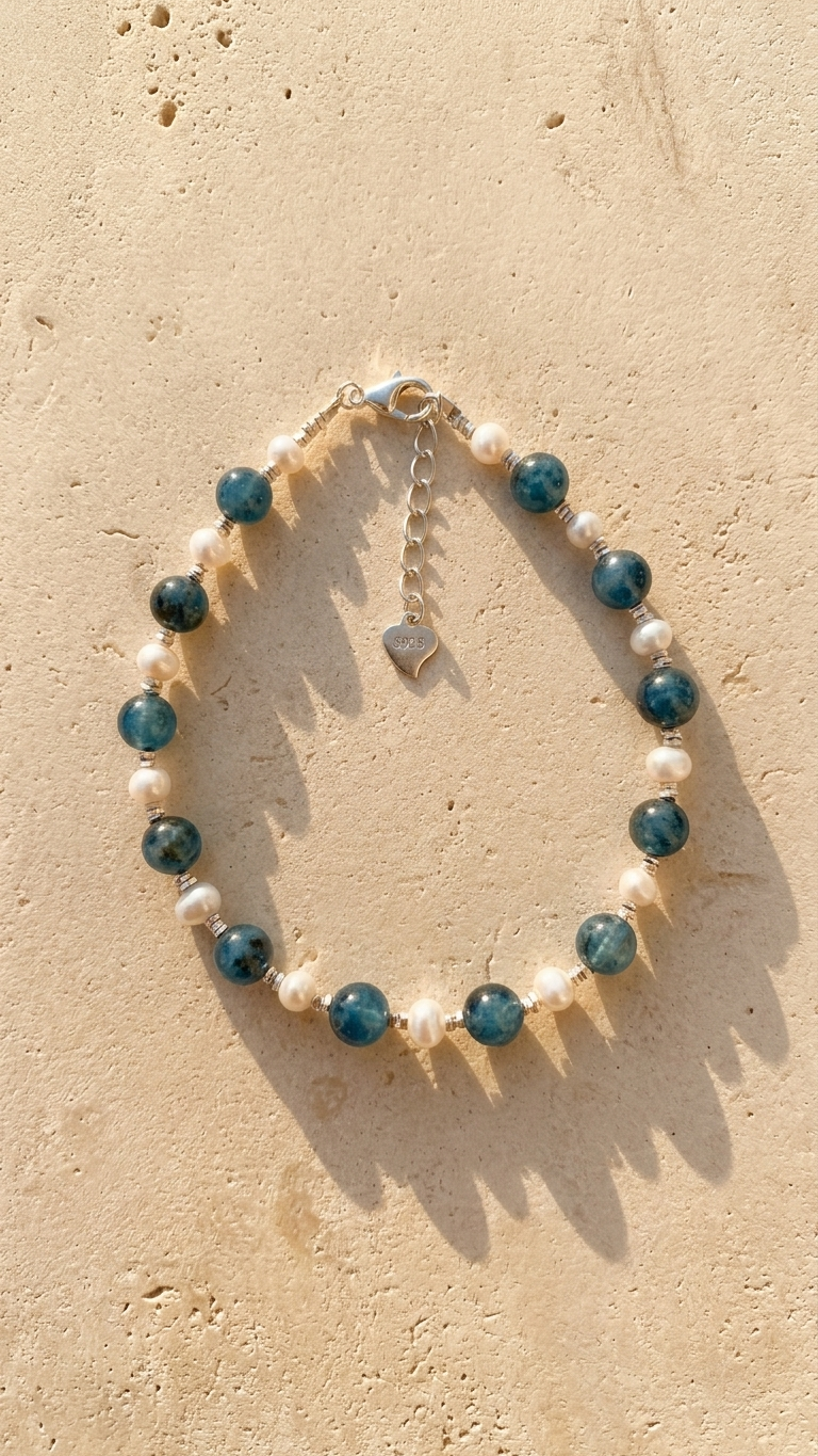 Pulsera Nereid -| Aguamarina natural, perlas de río y plata de ley 925