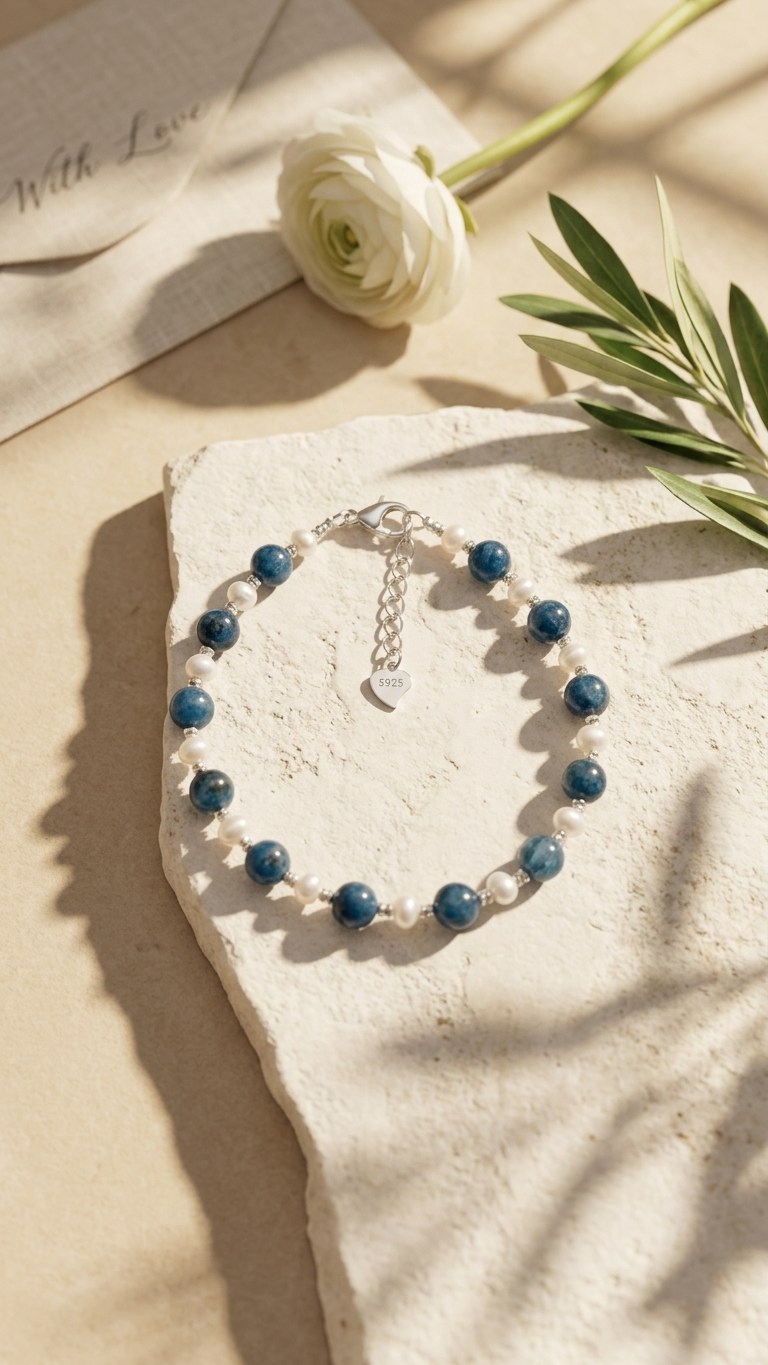 Pulsera Nereid -| Aguamarina natural, perlas de río y plata de ley 925 - Imagen 2