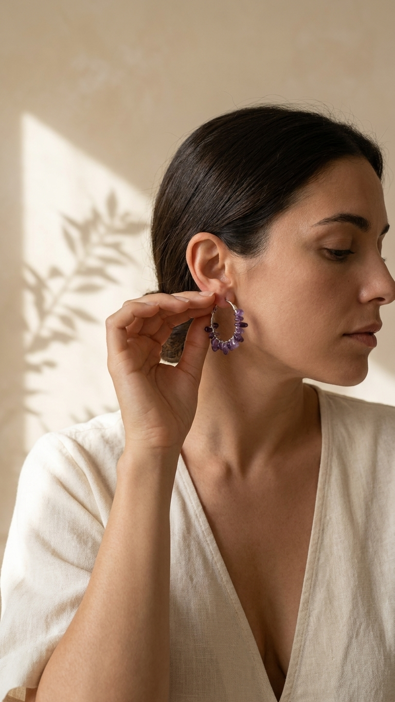 Pendientes Provenza - Amatista y acero - Imagen 2