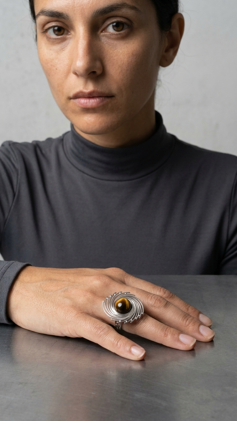 Anillo Galaxy - acero y mineral - Imagen 6